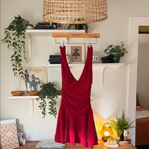 Princess Polly Taverna Plunge Mini Dress- In red, Size 2